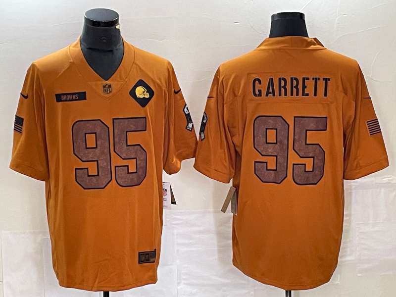 Men's Cleveland Browns Myles Garrett #95 Brown 2023 Salute To Service Retired Limited Jersey